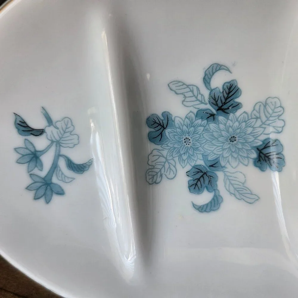 Vintage I.W. Rice Ceramic Divided Pedestal Soap Trinket Dish Farmhouse